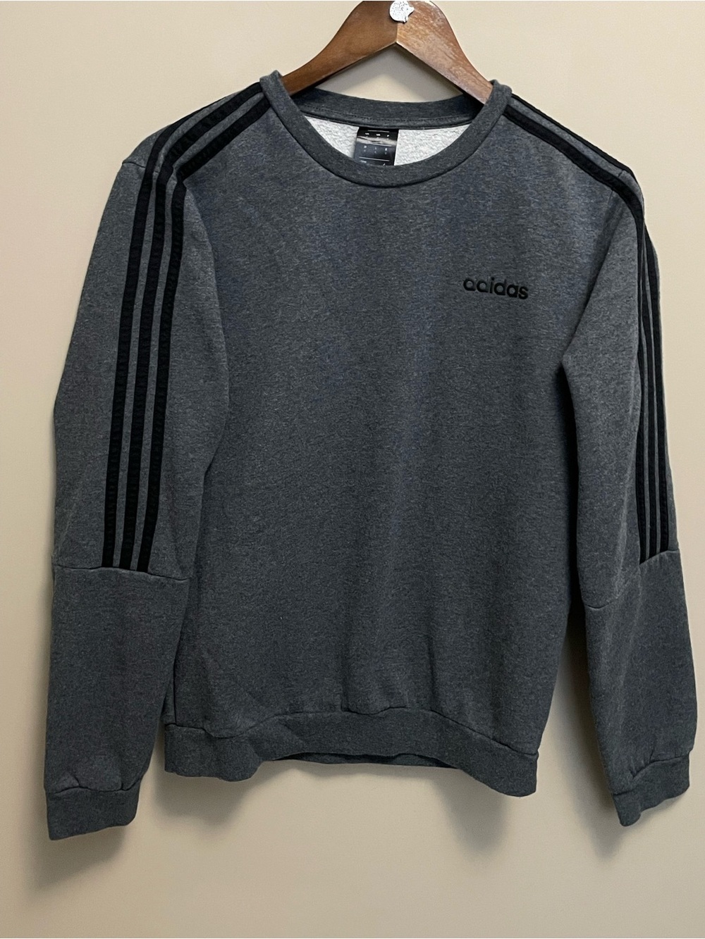 adidas Charcoal Gray Crewneck Sweatshirt with Black Stripes Women’s Small